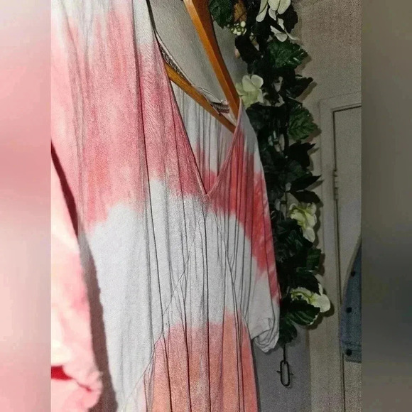 Knox Rose Boho Tie Dye Midi Dress XS Coral Pink Summer Peasant Tiered Maxi - Picture 9 of 11